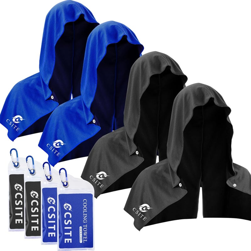 CASITE 4 Pack Cooling Hoodie Towels for Neck and Face, UPF 50 Sun Protection & Instant Cooling, Ice Towels for Hot Weather, Soft Breathable Towel for Sport, Work Out, Gym, Camping & More Activities - Image 1